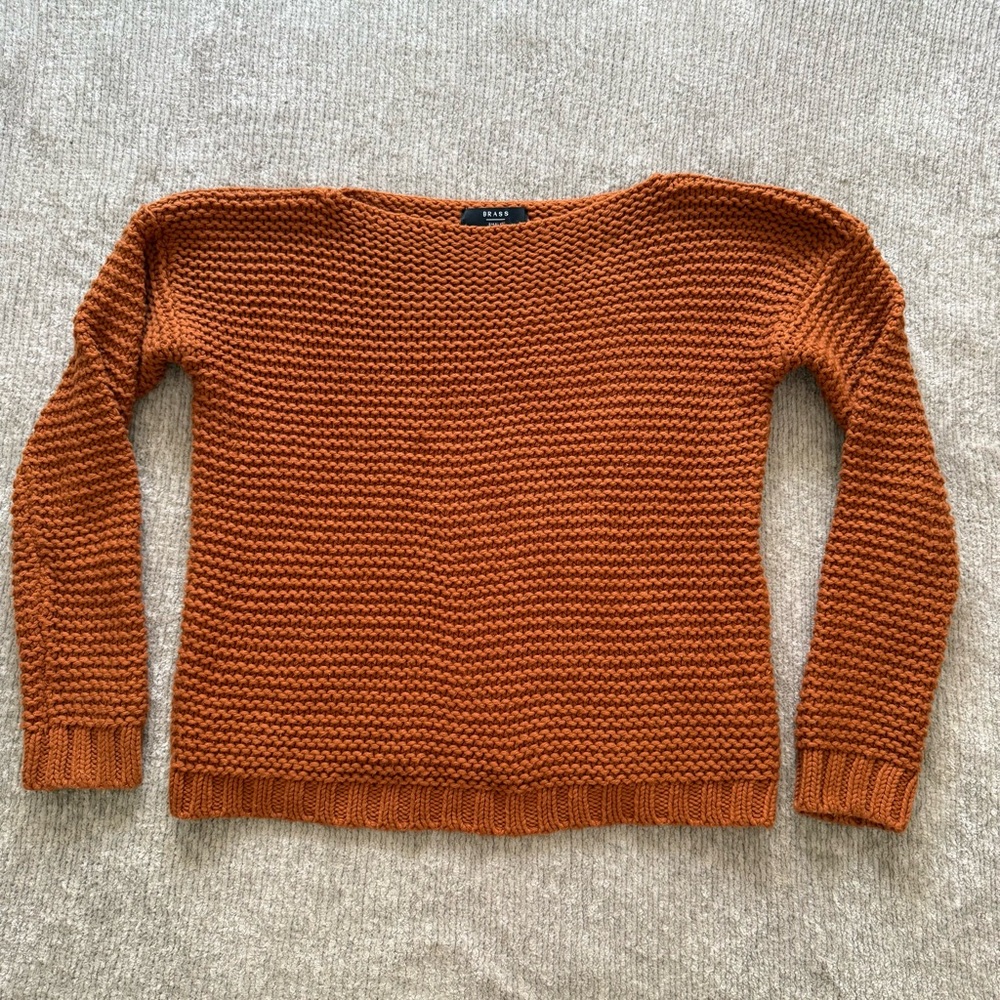 Brass Small Rust Chunky Knit Cotton Blend Sweater Textured Pullover Fisherman